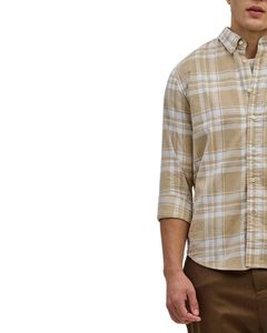 <b>Men</b> Beige And <b>White</b> Plaid Cotton <b>Shirt</b> Long Sleeve Button Down <b>Casual</b> Checked <b>Shirt</b> OEM Factory Custom Fit Wear Export Quality - Product Image 3