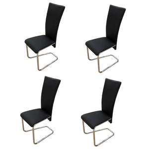 Juego de 4 sillas de comedor de hierro pulido cromado negro con asiento de piel sintética, muebles de cocina cómodos y elegantes - Product Image 2