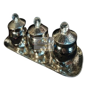 New Collection Metal Bowl Set of 3 Handmade Hammered Design Work <b>With</b> Tray Stainless Steel Salad and Soup Bowl From India - Product Image 1