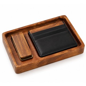 Set de Porta Tarjetas y Clip para Billetes de Madera de Mango - Organizador de Escritorio Artesanal al por Mayor - Product Image 1