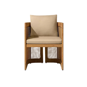 <b>Teak</b> Outdoor Dining <b>Chair</b> Cushioned Garden Armchair Rattan Side <b>Chair</b> for Patio Villa Courtyard - Product Image 1