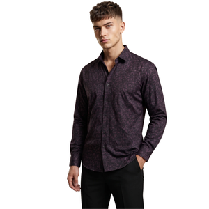 Dark Purple Mens Geometric Printed <b>Long</b> Sleeve Shirt Button Down Casual Slim Fit Fashion <b>Dress</b> Shirt Custom Clothing Supplier - Product Image 1
