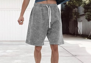 Shorts en toile délavée écologiques pour hommes, style rétro, en coton, coupe confortable, respirant, séchage rapide, streetwear décontracté - Product Image 3