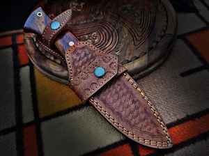 มีดสกินเนอร์เหล็กกล้าคาร์บอนสูงทำมือ ด้ามไม้ พร้อมปลอกหนัง สำหรับล่าสัตว์ กิจกรรมกลางแจ้ง ตั้งแคมป์ เอาตัวรอด พร้อมปลอก - Product Image 3