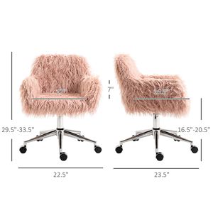 Sedia da Scrivania in Finta Pelliccia Rosa con Altezza Regolabile, Ruote Girevoli, Sedia da Lavoro in Pelle PU e Nylon per Ufficio e Camera da Letto - Product Image 3