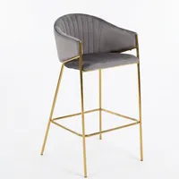 Tabouret de bar moderne en velours gris avec structure en métal doré, chaise rembourrée pour comptoir, durable, pour îlot de cuisine, café, restaurant