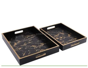 Bandeja de Madera con Diseño Moderno y Estampado Esmaltado, Hecha en India - Product Image 4