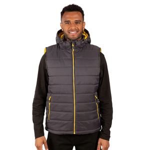 Gilet matelassé à capuche pour homme Noir avec fermeture éclair jaune Coupe-vent Vêtement d'extérieur d'hiver Style décontracté Remplissage en polyester - Product Image 2