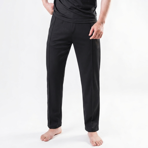 Pantalon de survêtement en coton noir pour homme, taille élastique, décontracté, avec poches latérales, respirant, pour le printemps - Product Image 3