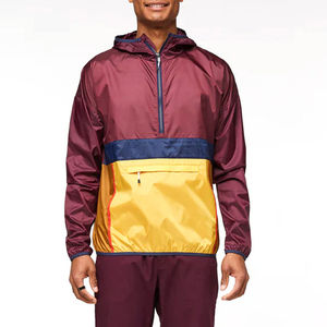 Custom Logo <b>Men's</b> Retro Color Block <b>Half</b> <b>Zip</b> Windbreaker Hooded Pullover <b>Jacket</b> Lightweight Waterproof Outdoor Anorak Coat - Product Image 1
