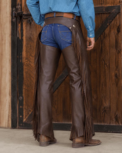 <b>Men's</b> Genuine Leather Western Chaps High Rise Regular Fit with Fringe Buckle Closure for Riding Custom Packaging Dry Clean <b>Only</b> - Product Image 6