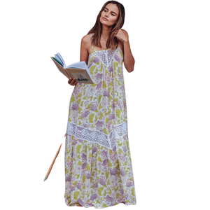 Vestido largo de verano para mujer con estampado floral y lazo frontal - Product Image 2