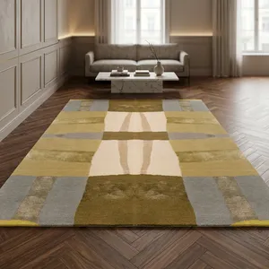 HILTEX Handknotted Wool/<b>Silk</b> & Tencel Rug Geometric Abstract Cut Pile <b>Cushioned</b> Washable Low Pile Modern Area Rugs Sets for Home - Product Image 1