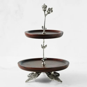 Luxury <b>3</b> <b>Tier</b> Acacia Wood <b>Cake</b> <b>Stand</b> With Gold Metal Frame Rustic Round Dessert Cupcake Display Tower For Weddings Parties - Product Image 3