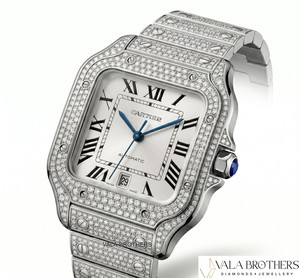 Reloj Cartier Santos-Dumont con Diamantes, Caja Cuadrada de Acero Inoxidable de 39 mm, Esfera con Números Romanos, Cierre Desplegable Automático - Product Image 1