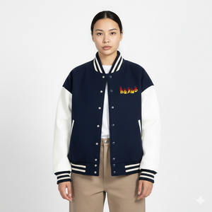 Chaqueta Varsity para Mujer, Primavera-Otoño, Algodón Liso Teñido, Botones con Remaches, Combinación de Colores Personalizada, Venta al Por Mayor - Product Image 1