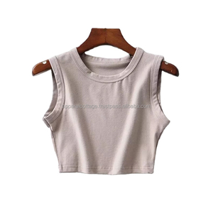 Camiseta sin mangas ajustada de algodón 100% transpirable para mujer, estilo casual, para gimnasio, fitness, yoga, deportes, sexy, top corto. - Product Image 2