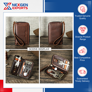 Vintage PU Leather Car Key <b>Holder</b> with <b>Wallet</b> Card Slots RFID Blocking Zipper Closure Letter Pattern Low Cost - Product Image 3