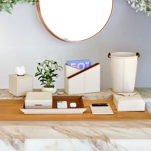 Rectangular Leather Storage <b>Tray</b> With Textured Finish Minimalist Design For Desk Organization Easy To Clean Single Tier - Product Image 2