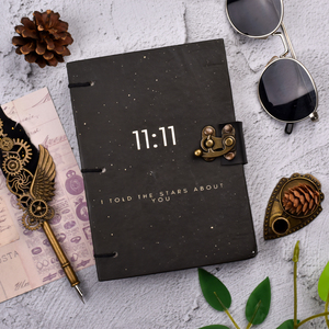 A5 Galaxy Starry Handmade <b>Diary</b> 11:11 Design with Metal <b>Lock</b> | 100 Pages Pure Handmade Paper Vintage Journal Both Side Gift Item - Product Image 2