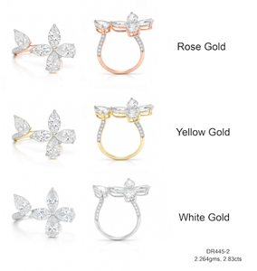 Bague de fiançailles et de mariage de luxe en or blanc 14 carats avec diamants VVS-VS, taille marquise, grappe, poire, 41 pierres, certifiée IGI - Product Image 1