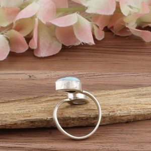 Wholesale Natural Larimar and Moonstone Classic Wedding Stacking <b>Ring</b> 925 Sterling Silver Sea Life Jewelry for Women - Product Image 4