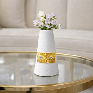 Brass Hammered Modern Tabletop Flower <b>Vase</b> with White Powder Coated Finish Premium Decorative Metal Planter - Product Image 3