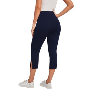 Leggings Capri Taille Haute Personnalisés 2026 en Gros – Bleu Marine Uni Extensible Tricoté – Pantalon de Yoga Femme Toutes Saisons Style Basique - Product Image 1