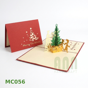 ANN HANDICRAFT MC056 Custom 3D Christmas Tree Decor Invitation Laser Cut Paper <b>Cards</b> Handmade Vietnam Offset UV Matte Varnishing - Product Image 2