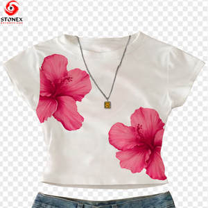 Camisetas de Mujer con Estampado DTG Transpirables y de Moda Sostenible, Cuello Redondo, Manga Corta, Logotipo Personalizado, Corte Recortado, Alta Calidad - Product Image 1