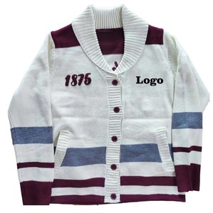 Custom Alabama A&M |AAMU University <b>Cardigan</b> PEARLED IVORY Shawl Collar V-Neck Maroon White Wool/Acrylic Button Women's Winter - Product Image 1