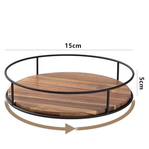 Reliable Round Wooden Lazy Susan Plate with Metal Stand 22cm Minimalist Design Lazy Susan - Product Image 2