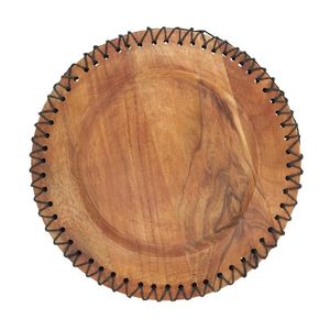 Assiette de service en bois massif écologique et réutilisable, de qualité supérieure, avec bordure fileté, pour restaurant et fêtes. - Product Image 1