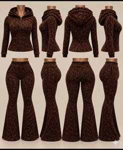 New Style Leopard Print 2 Piece Set Women Spring Tracksuit Athleisure Hooded Crop Jacket and Flared <b>Pants</b> Stretch Matching Suit - Product Image 4