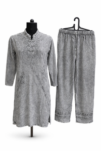 Conjunto de Dos Piezas de Viscosa Bordada para Mujer, Top y Pantalones Casuales con Cuello en V, Fabricante - Product Image 3