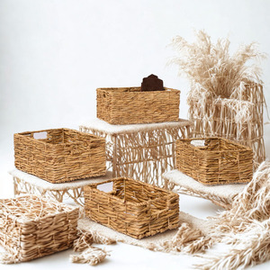 Water Hyacinth Vintage Rectangle Basket Eco Woven Handcrafted Organizer Home Kitchen <b>Bath</b> Leading Natural Material Trend Export - Product Image 1