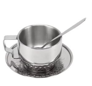 Taza de Café de Acero Inoxidable Personalizable al por Mayor con Platillo, Diseño Minimalista, Juego de Tazas para Beber Té Duradero - Product Image 3