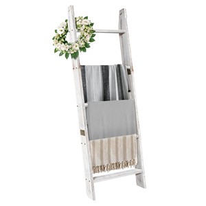 Acacia Wood Contemporary Fabric Blanket <b>Ladder</b> with Quilted Blankets | Wholesale Home Dcor - Product Image 3