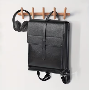 Leather <b>Backpack</b> <b>Black</b> Minimalist Design <b>Men</b> s Business Travel Bag with Top Handle and Front Flap Closure stylish leather - Product Image 2