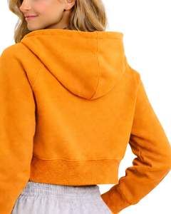 Sudadera con capucha corta con cremallera para mujer, sudadera informal de manga larga, ropa de calle de lana suave, color naranja, moda Otoño Invierno - Product Image 2