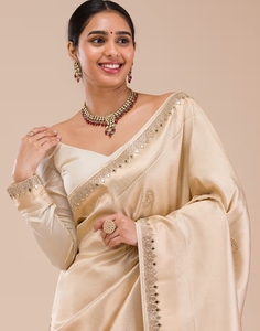 Sari de Seda Dorada con Pedrería Tradicional para Mujer KV, Reversible, de Secado Rápido, Antiarrugas, Blusa Sin Costuras, para Fiestas de Otoño, K V - Product Image 1