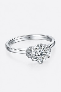 Anillo de Compromiso de Diamantes Redondos con Baño de Rodio en Oro de 14K de Calidad Premium con Engaste de Garras para Mujer, Aniversario de Bodas - Product Image 4