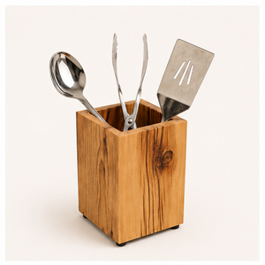 Porte-ustensiles en bois artisanal, grain naturel rustique, organisateur de cuisine en bois pour comptoir, rangement pour couverts et outils, écologique - Product Image 3