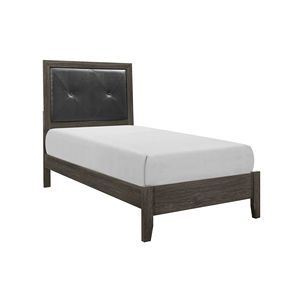 Letto Singolo dal Design Contemporaneo con Testiera Imbottita in Ecopelle con Bottoni, Finitura Grigio Scuro, Arredamento Camera da Letto in Legno - Product Image 3