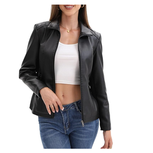 Veste en cuir pour femme, style motard, fermeture éclair, tendance, pour sorties, type de tissu PU - Product Image 1