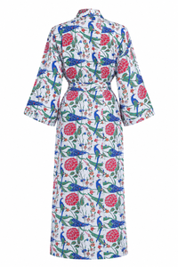 Floral Bird Print Lightweight Floor Length <b>Kimono</b> Dress Long Sleeve Woven Women Boho Vacation Holiday Wear - Product Image 2