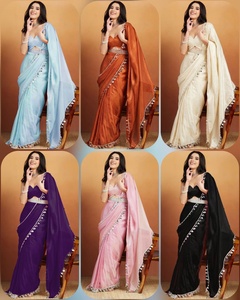 Sari en soie élégant pour femme, longueur ras du sol, tenue de mariage, style traditionnel ethnique Inde Pakistan, toutes saisons, coupe classique - Product Image 3