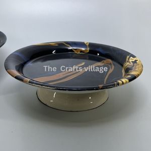 Creative Enamel Finish Metal Pedestal Tray Cake Stand Round Serving Dish Handcrafted <b>Decorative</b> <b>Plate</b> for Dessert Snack Tray - Product Image 6