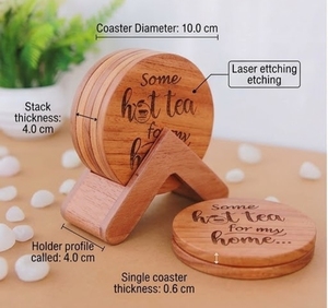 Wood Coaster Set 6 Pcs Laser Etched Some Hot Tea For My Home Reusable Bar Mat Classic Style Home <b>Drinkware</b> <b>Accessories</b> - Product Image 5