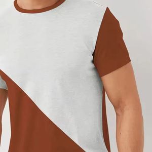 INDEX SPORTS WEAR Men's Short Sleeve O-Neck T-<b>Shirt</b> <b>Geometric</b> Color Blocked Design Breathable Knitted Polyester Casual Wear - Product Image 4